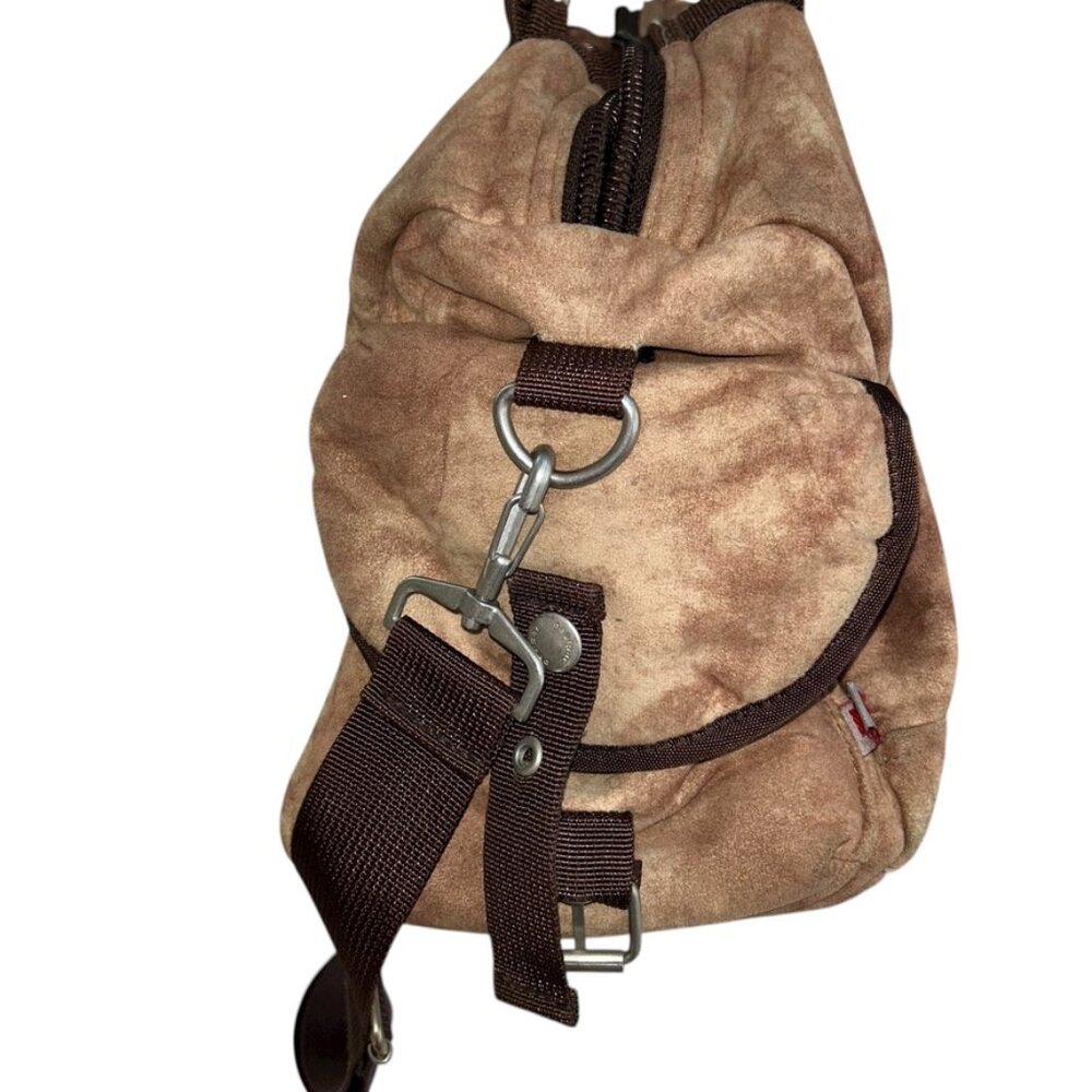 paulpac mocha brown tie dye look velvety duffle cross body bag purse - Picture 6 of 8